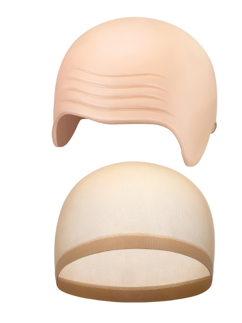 2 Piece Set - Latex Bald Cap with Nylon Wig Cap - Adult Size NEW Without Tags